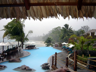 Image showing Hurricane, seaside hotel, palms