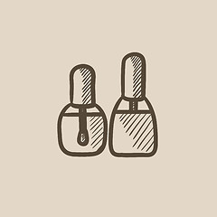 Image showing Bottles of nail polish sketch icon.