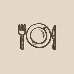 Image showing Plate with cutlery sketch icon.