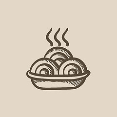 Image showing Hot meal in plate sketch icon.