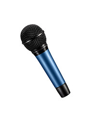 Image showing blue microphone with black wire isolated on white