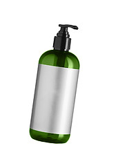 Image showing Green cosmetic bottle isolated on the white