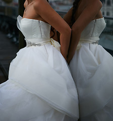 Image showing Bride at the clothes shop for wedding dresses