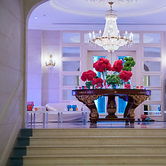 Image showing Flower and candle decoration for a wedding