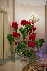 Image showing Flower and candle decoration for a wedding