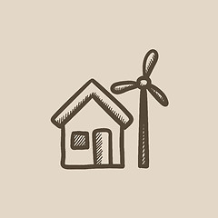 Image showing House with windmill sketch icon.