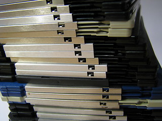 Image showing Stack of old fasion computer disks