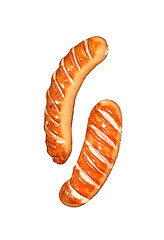 Image showing Two grilled sausages isolated on white