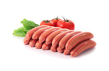 Image showing sausages with tomato and salad