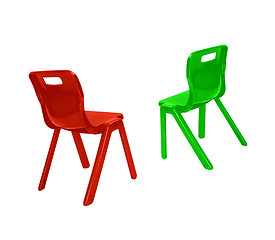 Image showing red and green plastic chairs