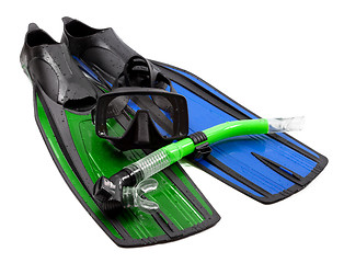 Image showing Mask, snorkel and flippers of different colors