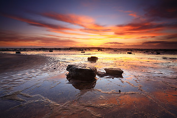 Image showing Sunrise reflections across Long Reef Australia