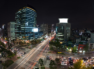 Image showing Traffic on night busy Seoul streets, South Korea