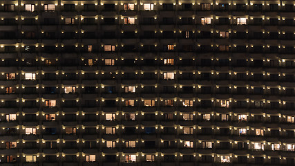 Image showing Multistorey block of flats at night