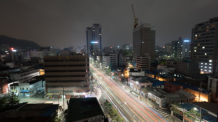 Image showing Night Seoul with cars on motorway, South Korea