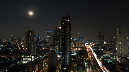 Image showing Bangkok cityscape at night, Thailand