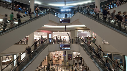 Image showing People on escalators in shopping centre