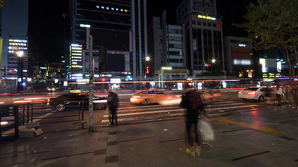 Image showing Night view of city traffic in Seoul, South Korea