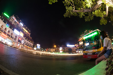 Image showing Night traffic on Hanoi road at night, motion view