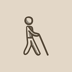 Image showing Blind man with stick sketch icon.