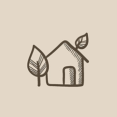 Image showing Eco-friendly house sketch icon.