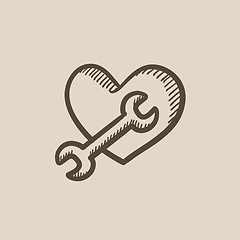 Image showing Heart with wrench sketch icon.