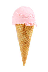 Image showing Strawberry ice cream in a sugar cone