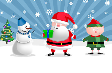 Image showing Santa, gnom and snow man, illustration