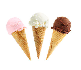 Image showing Assorted ice cream in sugar cones