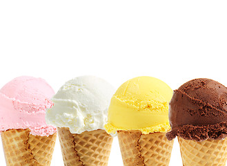Image showing Assorted ice cream in sugar cones