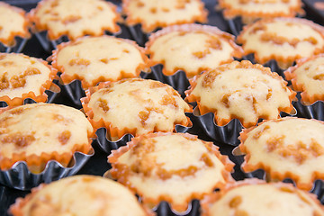 Image showing Freshly baked muffins in metal tins