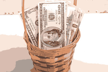 Image showing european money on wooden basket vector illustration