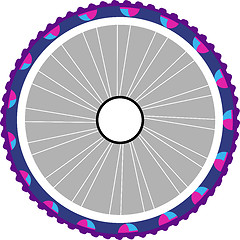 Image showing vector silhouette of a bicycle wheel with tyre and spokes isolated on white
