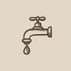 Image showing Faucet with water drop sketch icon.