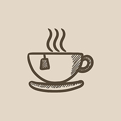 Image showing Hot tea in cup sketch icon.