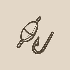 Image showing Fishing hook with bobber sketch icon.