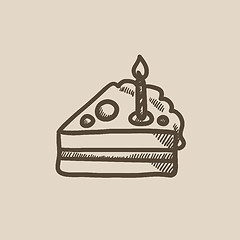 Image showing Slice of cake with candle sketch icon.