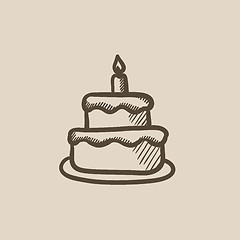 Image showing Easter cake with candle sketch icon.