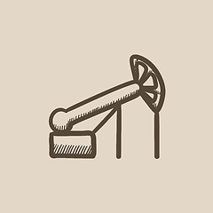 Image showing Pump jack oil crane sketch icon.