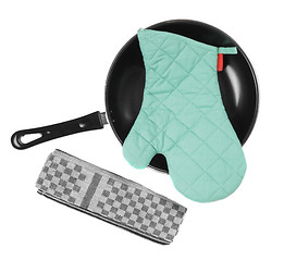 Image showing Kitchen glove in pan with grater isolaetd
