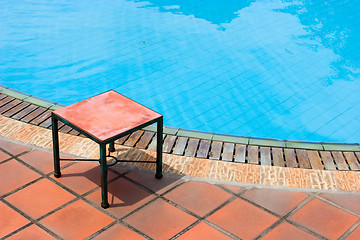 Image showing Bench table by the pool