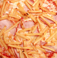 Image showing French fries with meat close up