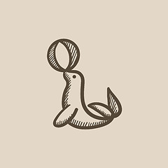 Image showing Trained fur seal playing with ball sketch icon.