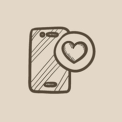 Image showing Smartphone with heart sign sketch icon.