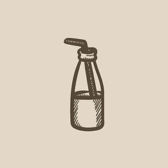 Image showing Glass bottle with drinking straw sketch icon.