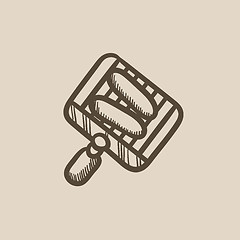 Image showing Grilled sausage on grate for barbecue sketch icon.
