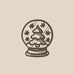 Image showing Snow globe with christmas tree sketch icon.