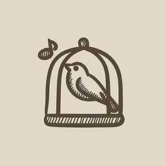 Image showing Bird singing in cage sketch icon.