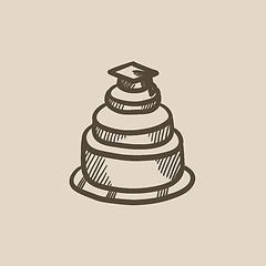 Image showing Graduation cap on top of cake sketch icon.