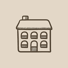 Image showing Two storey detached house sketch icon.